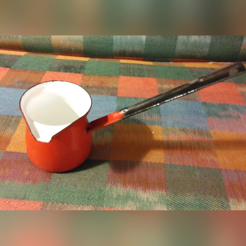 Orange Enamel Saucepan Cesme Milk Warmer